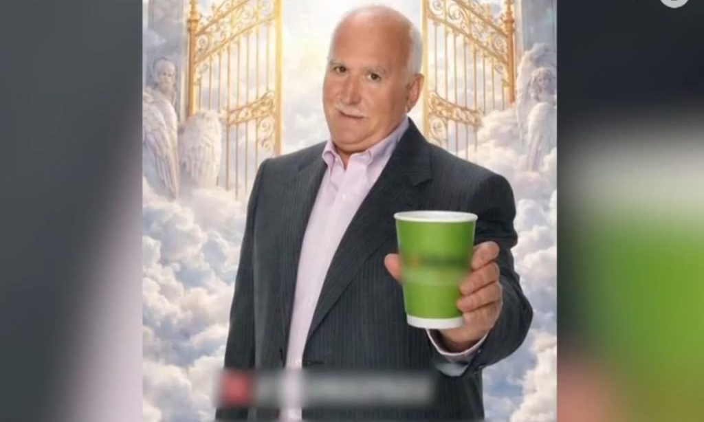 Αντιδράσεις προκάλεσε διαφήμιση καταστήματος στη Μεσσήνη: Δείχνει τον Γ.Παπαδάκη να κρατά καφέ στον παράδεισο!