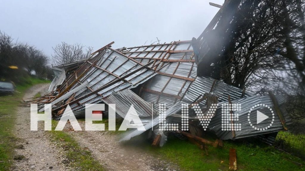 Ανεμοστρόβιλος «σάρωσε» την Πηνεία Ηλείας: Κατέρρευσε στάβλος – Χάθηκαν δεκάδες ζώα (βίντεο)
